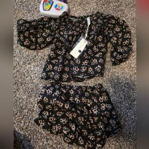 Floral Black Two-Piece Outfit